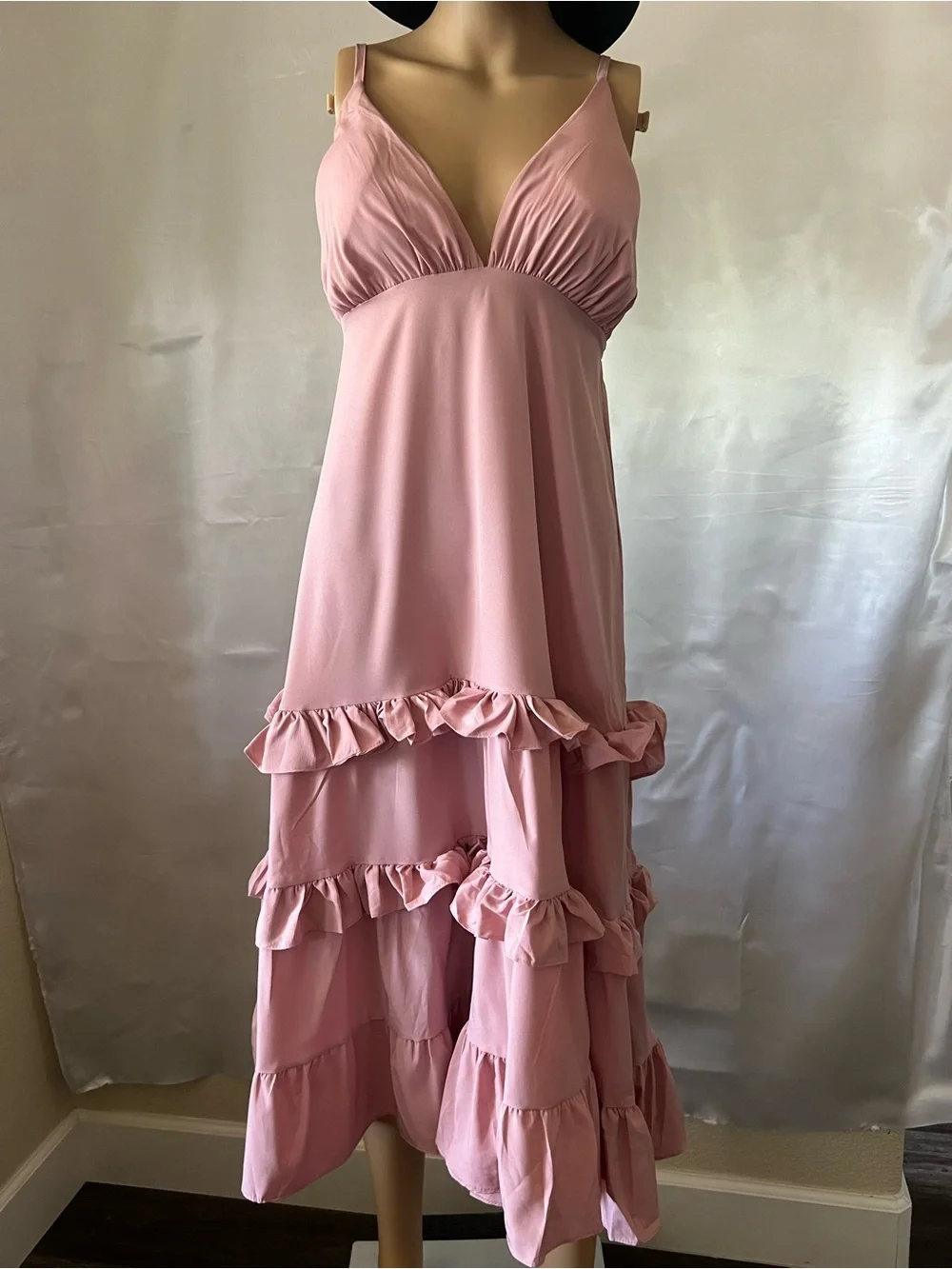 Pink Ruffled V-Neck Sundress
